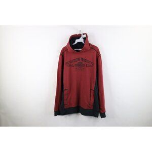 Vintage Y2K Harley Davidson Mens Medium Faded Spell Out French Terry Hoodie Red